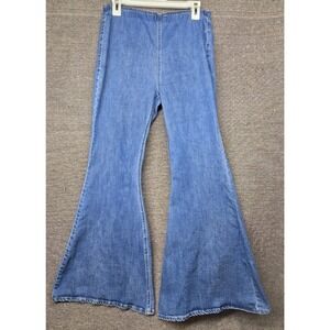 Forever21 Women Blue Flare Bell Bottom Pull On Jeans Elastic Waist Medium Wash L